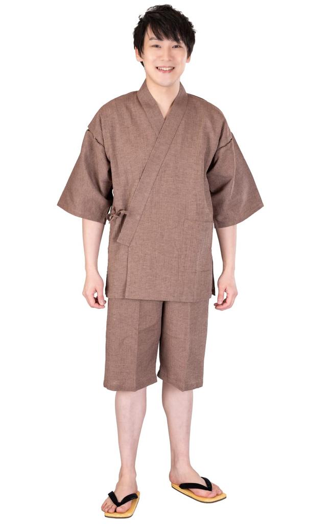 [Ai Ai] Cool-looking, washable cotton-linen jinbei (wool-dyed kimono), made in Japan, 75% cotton, 25% linen (L, Brown)