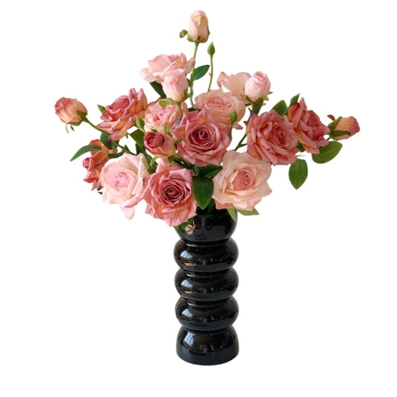 Fiore di Rosa Simulato a 3 Teste, Fiore Secco, Fiore Artificiale, Bouquet, Decorazione per Soggiorno, Oggetti di Scena per Foto