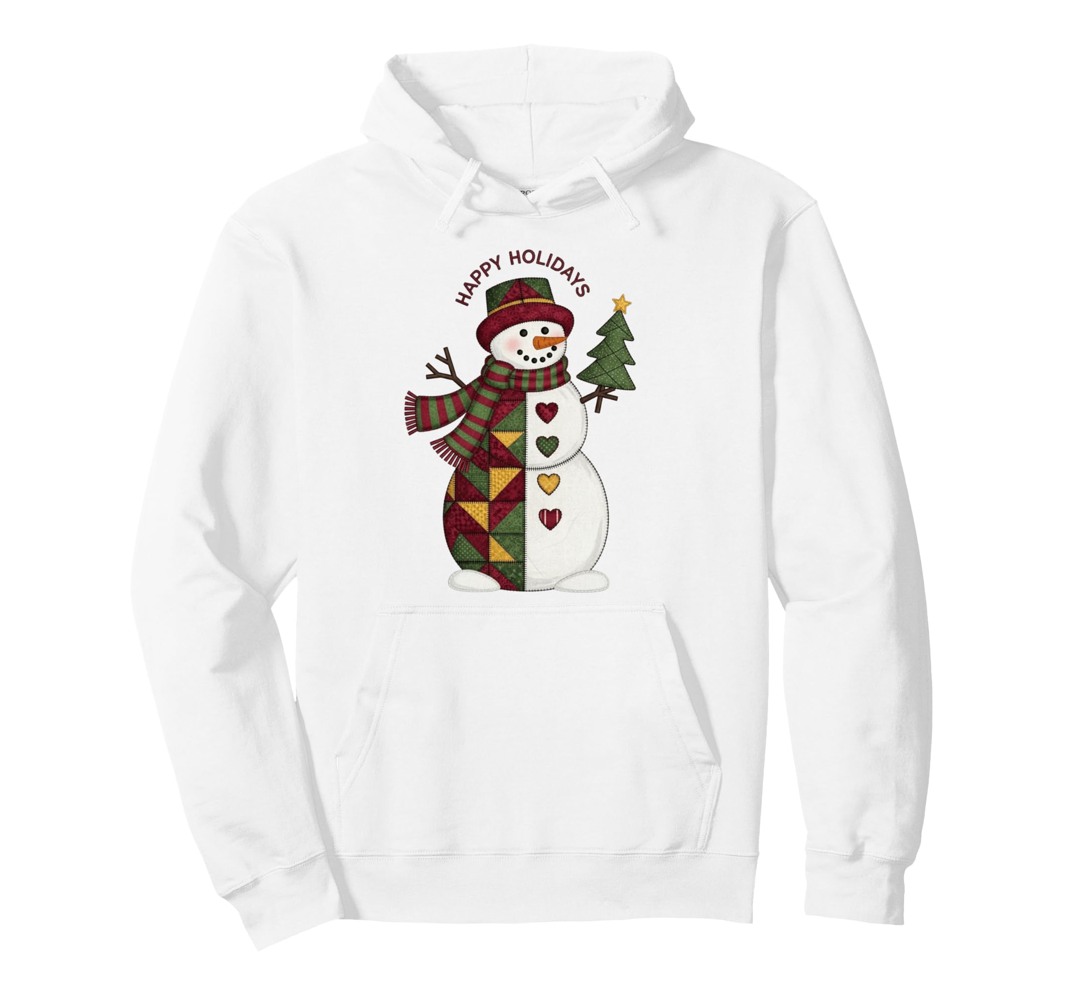 

Happy Holidays Snowman Tree Patchwork Heart Hoodie чёрный