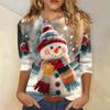 Dámské módní a ležérní top s tříčtvrtečním rukávem a vánočním potiskem s kulatým výstřihem