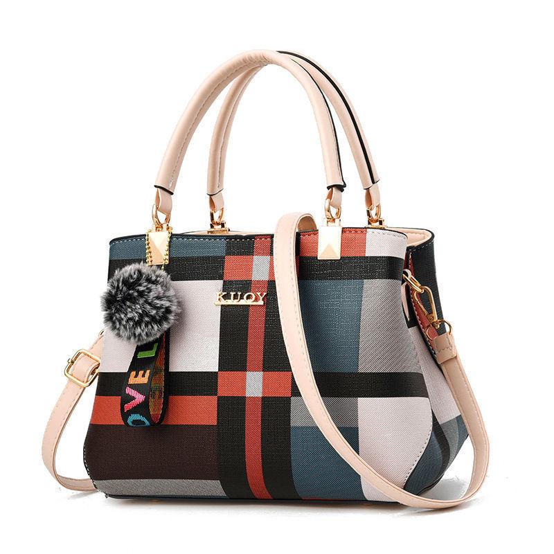 WTEMPO Solid Color Versatile Women's Zipper Handbags Large Capacity Singer Shoulder PU Bags Mom Crossbody Bags with Plush Ball