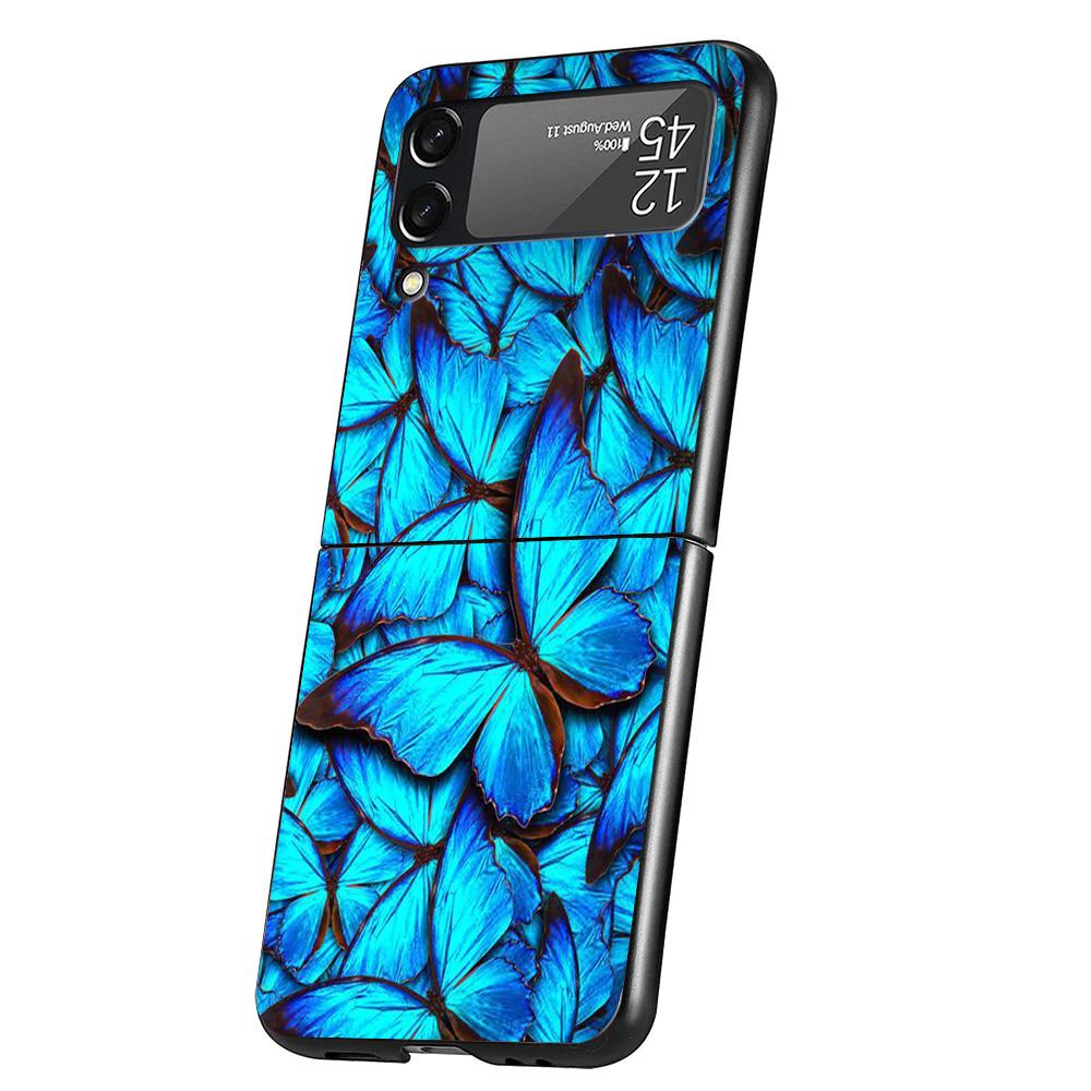Blue Butterfly Beautiful Wing Cover Phone Case For Samsung Galaxy Z Flip 7 6 5 4 3 5G Flip7 Flip6 Flip5 Flip4 Flip3 Black Fundas