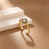 French Retro Rhinestone Adjustable Gold-Plated Titanium Steel Ring with Heart and Diamond Accents