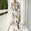Women's Casual Hooded Pajama Set with V-Neck, Long Sleeves, Loose Fit, Print and Pockets for and Sleep