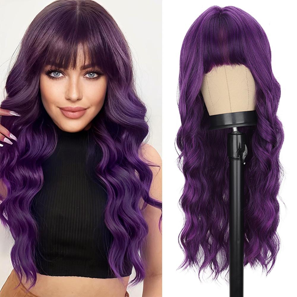 Long Auburn Wigs with Bangs Long Wavy Wigs for Women 26 Inch Copper Red Middle Part Copper Wavy Wig Natural Looking Synthetic Auburn Long Wig