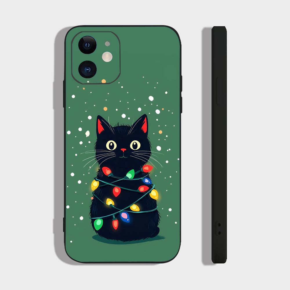 Cute Black Cat For IPhone 15 16 14 Plus 13 12 11 17 Pro Max 17 Air Black Soft Phone Cover