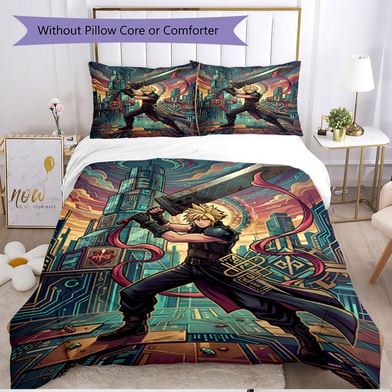 3pcs Duvet Cover Set (1*Duvet Cover + 2*Pillowcase, Without Core), Final Fantasy Print Soft All‑Season Bedding Set, Home Bedroom Decor Gift