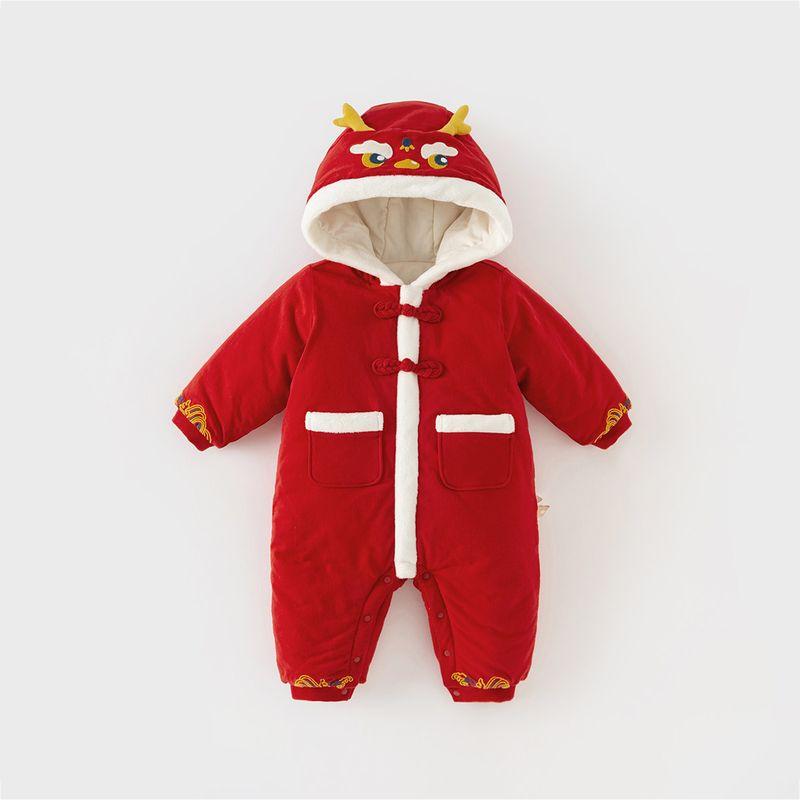David Bella Newborn New Year Outfit Chinese Style Warm Winter Red Baby Boy Clothes New Year Romper Chinese Red [Spot] 73