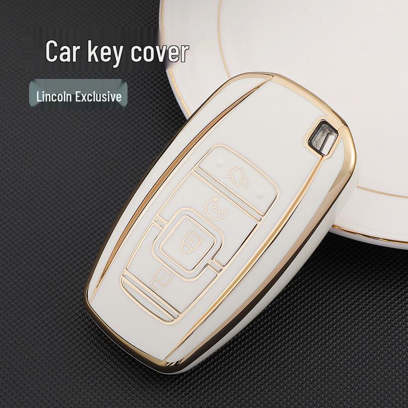 Lincoln Key Case for Aviator, Navigator, MKZ, Continental - TPU Gold Edged Protective Shell with Buckle