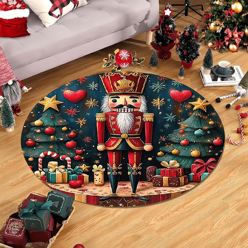 Christmas Round Rugs: Gingerbread House, Nutcracker, Snowy Tree & More! Bedroom room floor mats New Year home decoration