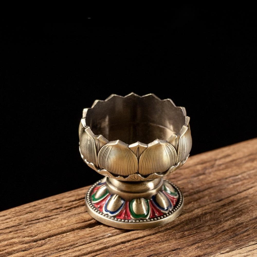 Embossed Metal Lotus Candlestick Mini Candle Base Ornament Candle Cup Temple