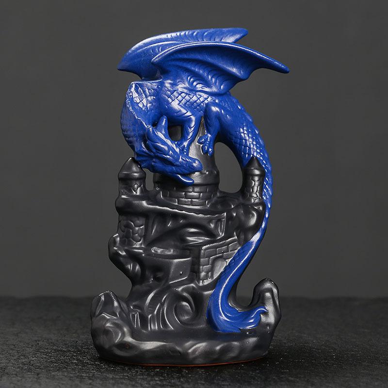 1pc Ceramic Waterfall Backflow Incense Burner with Winged Dragon Castle Design for Lucky Feng Shui Home Decor (Without Incense)