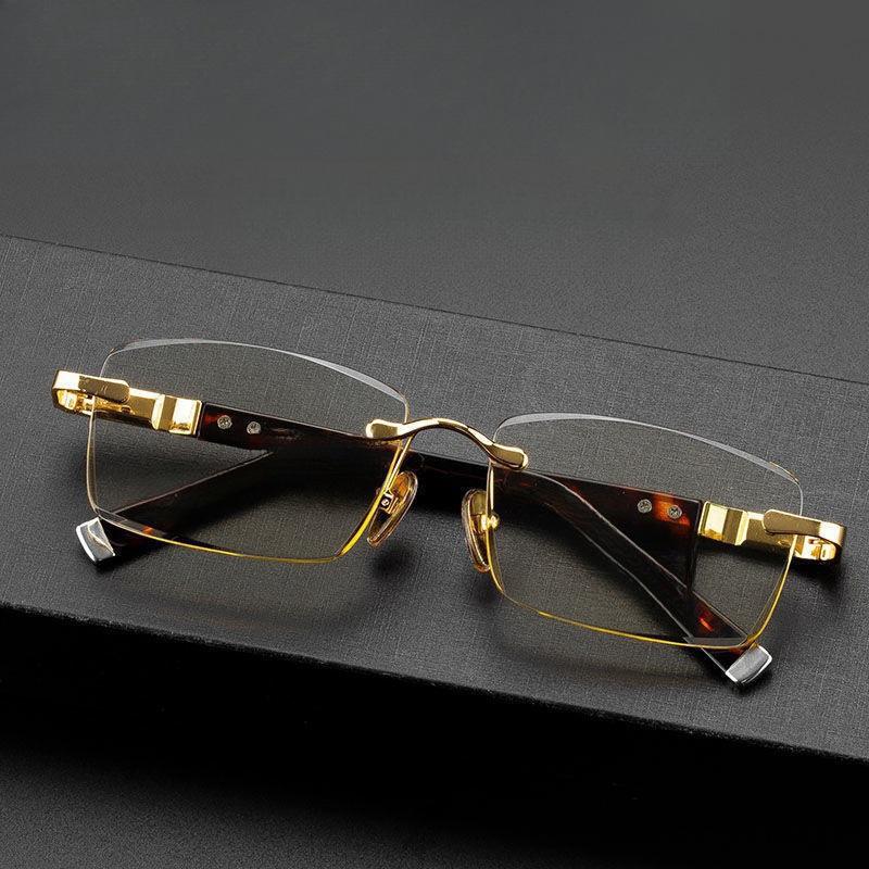 New Men Reading Glasses Rimless Cut Edge Presbyopic Glasses Anti Blue Light Anti Fatigue Plus Glasses Presbyopia Clear Lens
