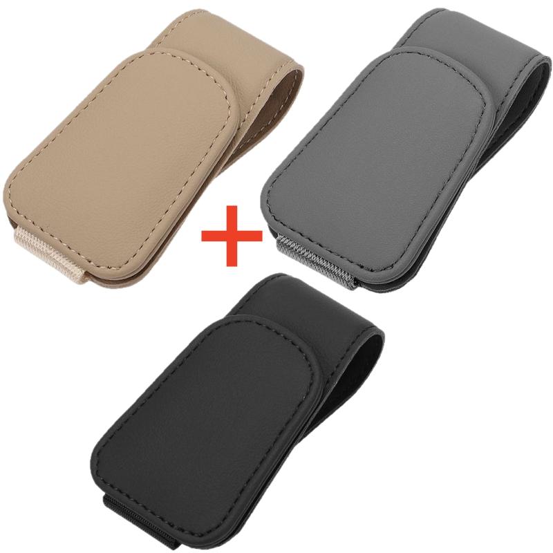 Sunglasses Holder For Car Sun Visor Leather Eyeglass Holder Ticket Card Clip Magnetic Car Glasses Holder Car Visor Accessories