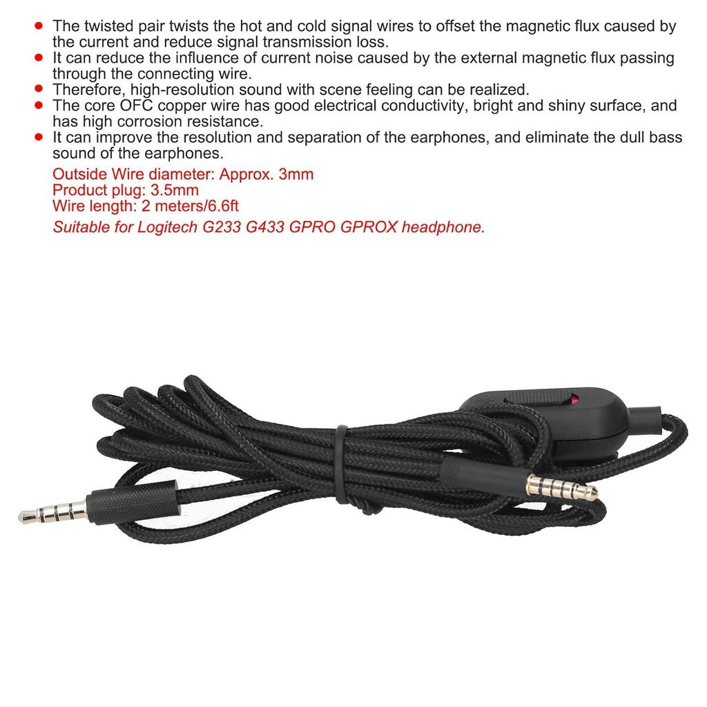 Game Headphone Audio Cable, 3.5mm Plug Logitech Pro Headset Cable, Logitech G Pro Wire, Audio Extension Cable Headset Extension Wire Replacement