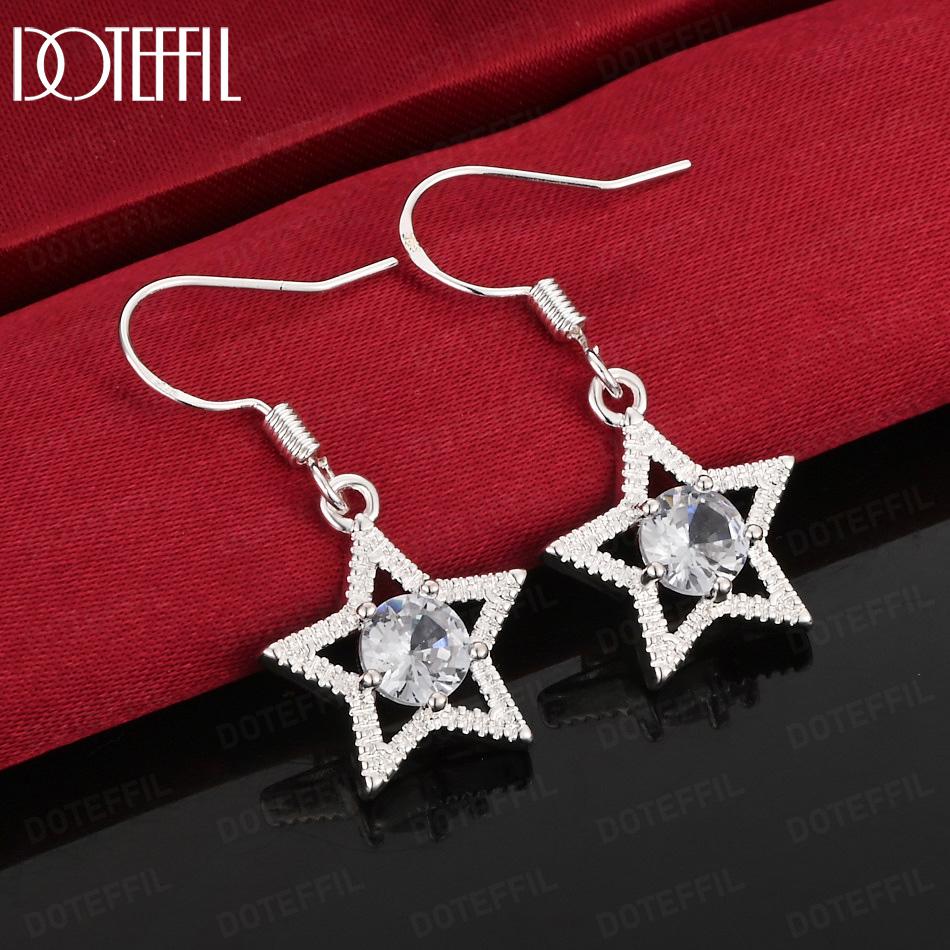 925 Sterling Silver Fashion Gift Star AAA Zircon Pierced Earrings Jewelry
