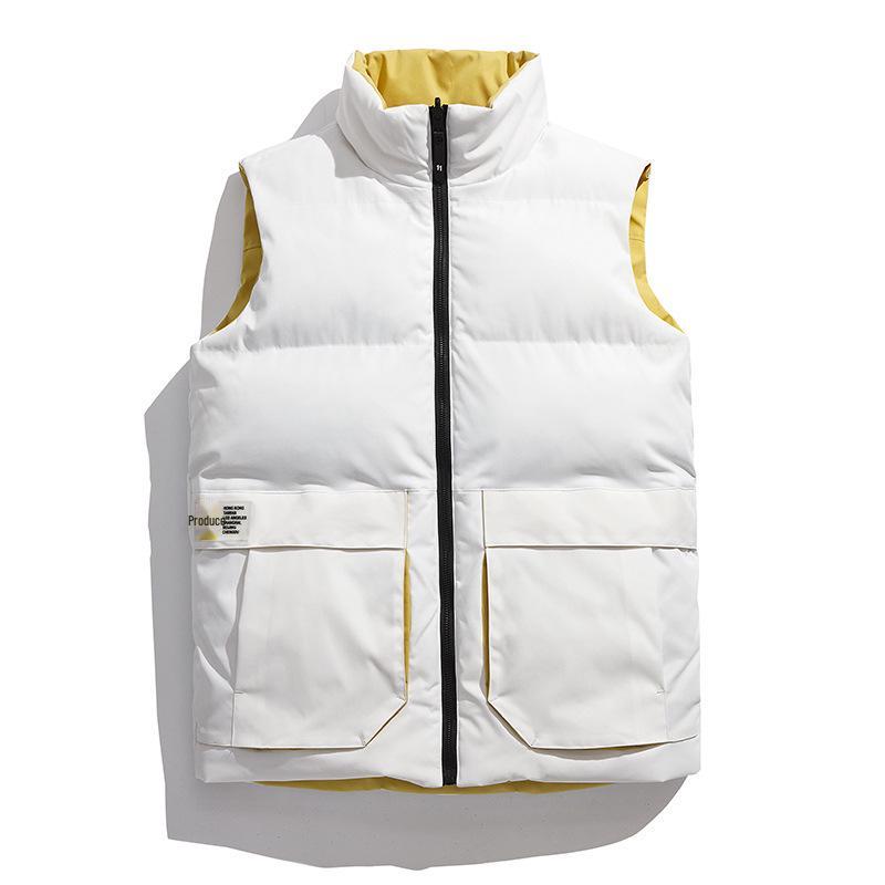 In-Stock Men's & Women's Double-Sided Thickened Down Cotton Vest with Stand-up Collar - Warm, Trendy, Casual for Autumn/Winter