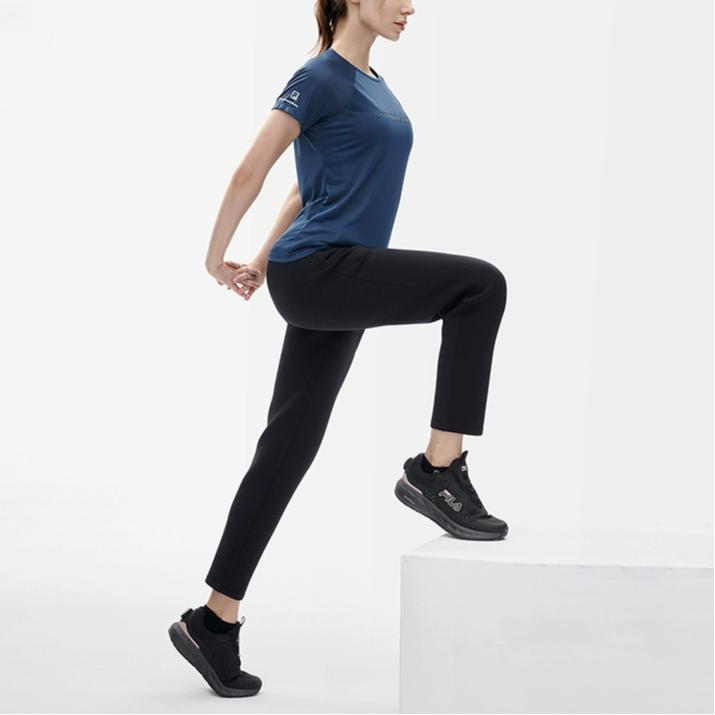 FILA Athletics Logo Solid Color Breathable Sports Casual Knit Short Sleeve T-Shirt Women Tops Starry-Night-Blue A11W222103F-DB