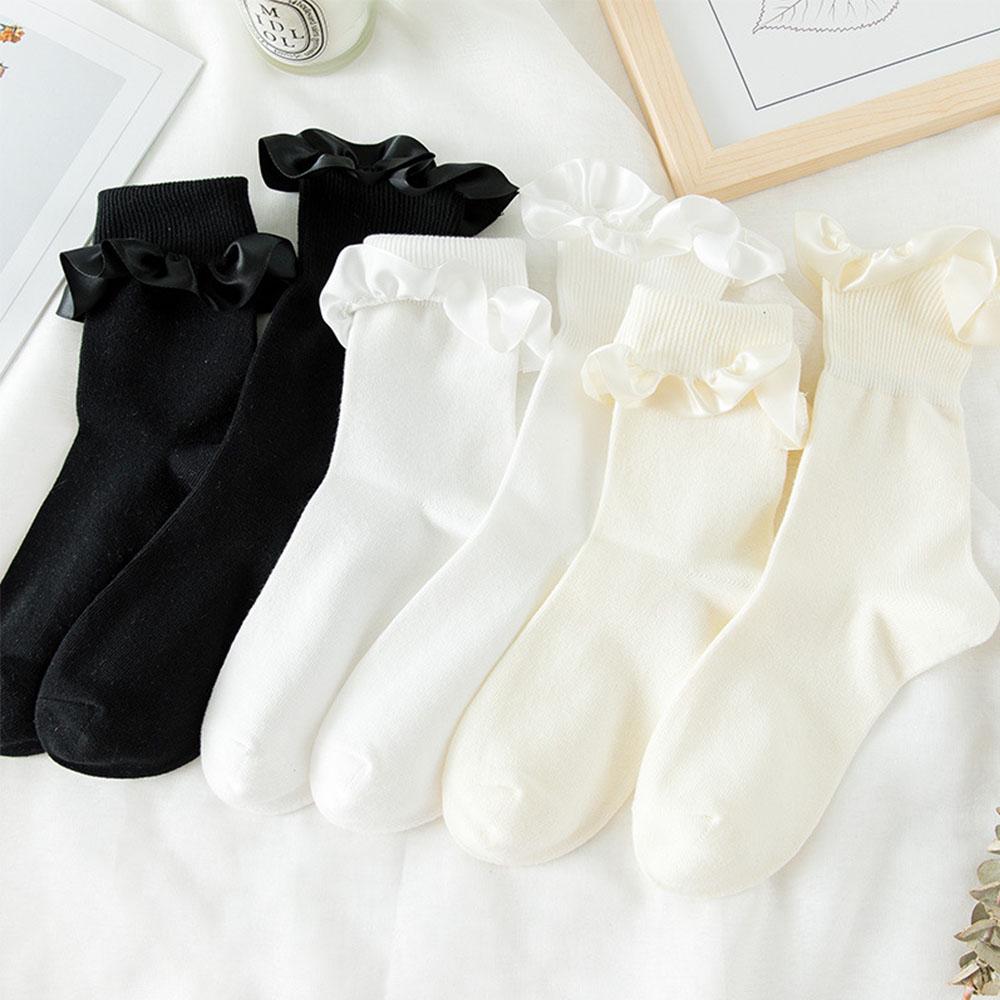 

Vintage Girls Lace Cute Middle Tube Sweet Ruffle Side Short Sock Lolita Socks Cotton Socks бежевий