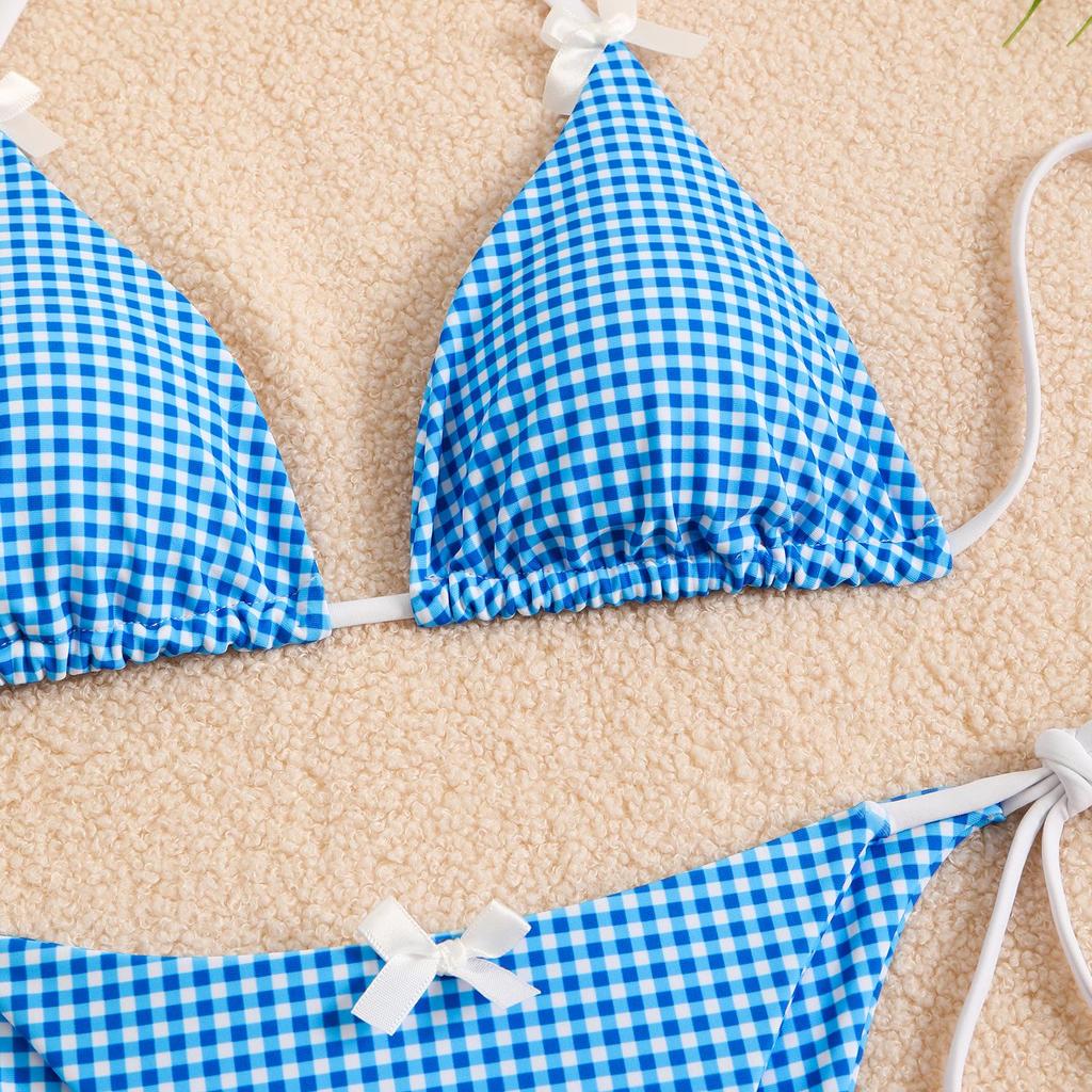 2025 Plaid Bow Bikini: Fresh Women's Two-Piece Tie-Up Swimwear for Spring