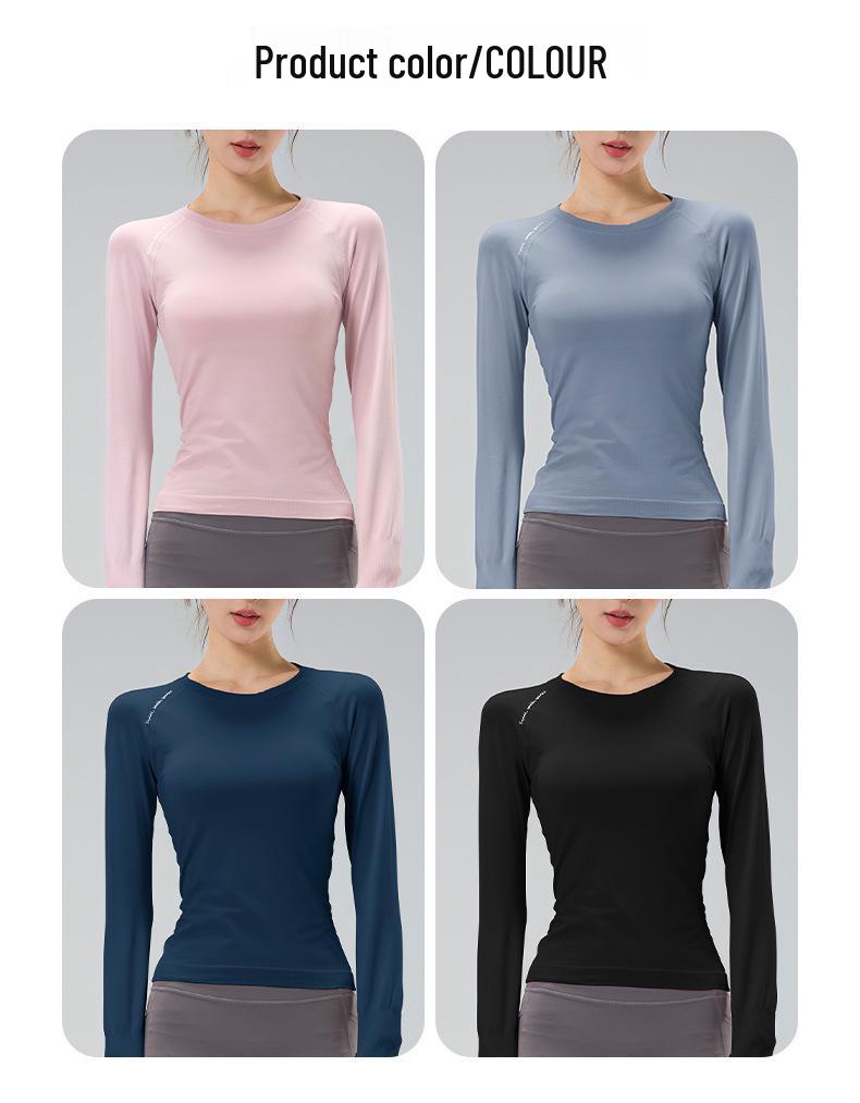 Women's Quick-Dry Long Sleeve Fitness Top - High Elastic, Slimming, Round Neck, Ideal for Autumn/Winter Running and Training.