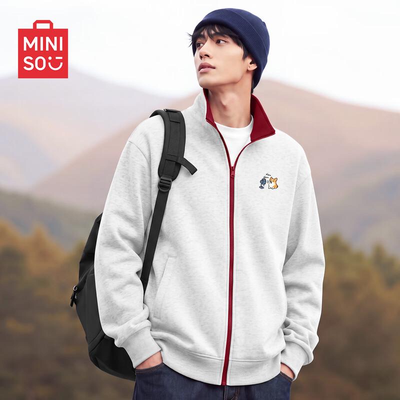 MINISO Men's Corgi Patch Color-Block Full-Zip Sweatshirt Jacket