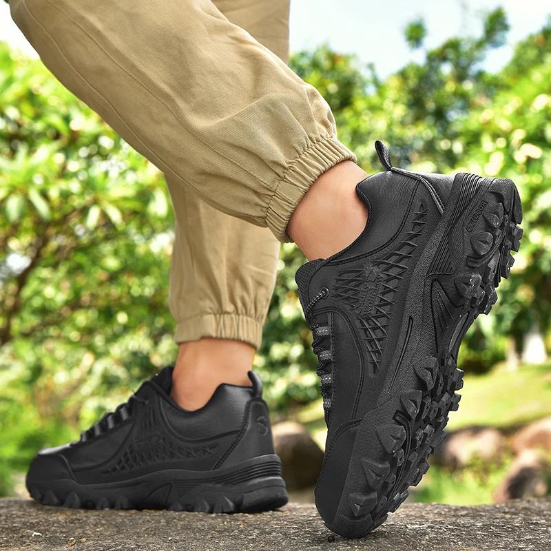 men Leather Hiking Shoes lace up Durable Outdoor Sport Men Trekking Leather Shoes fashion Climbing Hunting Sneakers big size 48