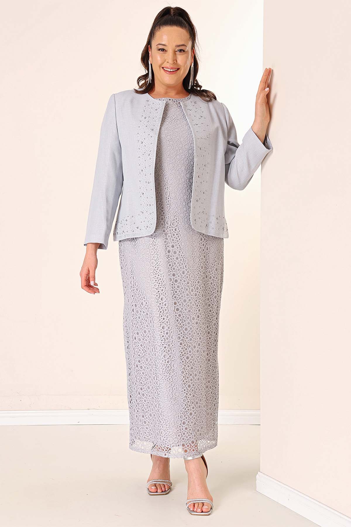 

Платье Gülpür без рукавов, креповый жакет с каменной отделкой на подкладке, комплект из 2 предметов больших размеров