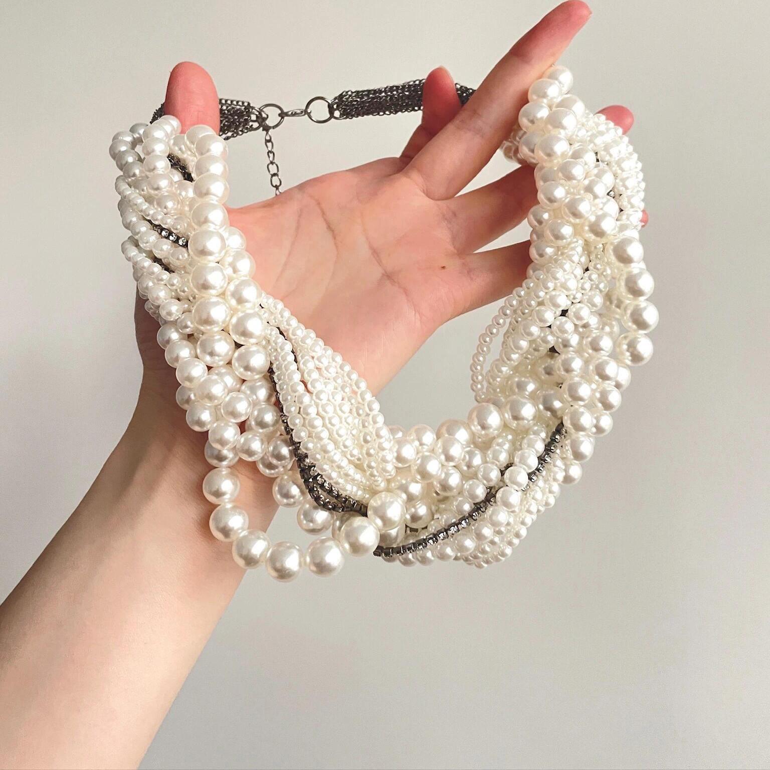 Французское ретро-ожерелье на ключицу с бриллиантами и жемчугом - Элегантные ювелирные изделия высокого класса для женщин