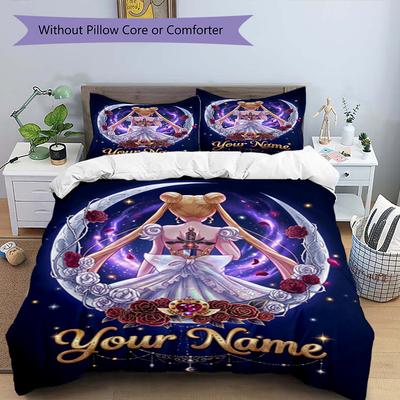 3pcs Custom Name Moonlit Romance Printed Bedding Set Duvet Cover Closure Includes 1 Duvet Cover & 2 Pillowcases, Soft and Comfortable for All Seasons.