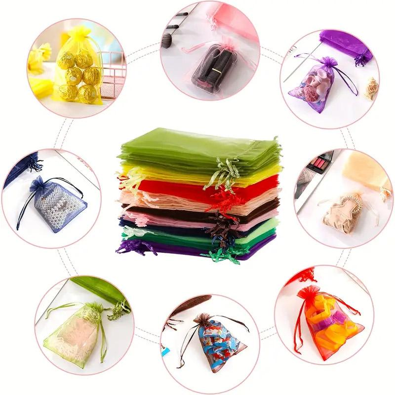 100PCS Multicolored Mesh Gift Bags with Drawstring Transparent Organza Bags Wedding Parties Valentine's Day Gift Storage Tools