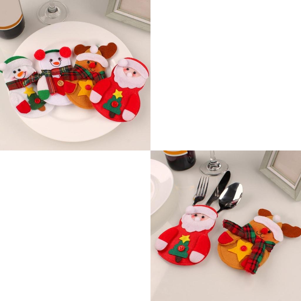  8pcs Christmas Tableware Holders Knives Fork Cutlery Bag Kitchen Xmas Snowman