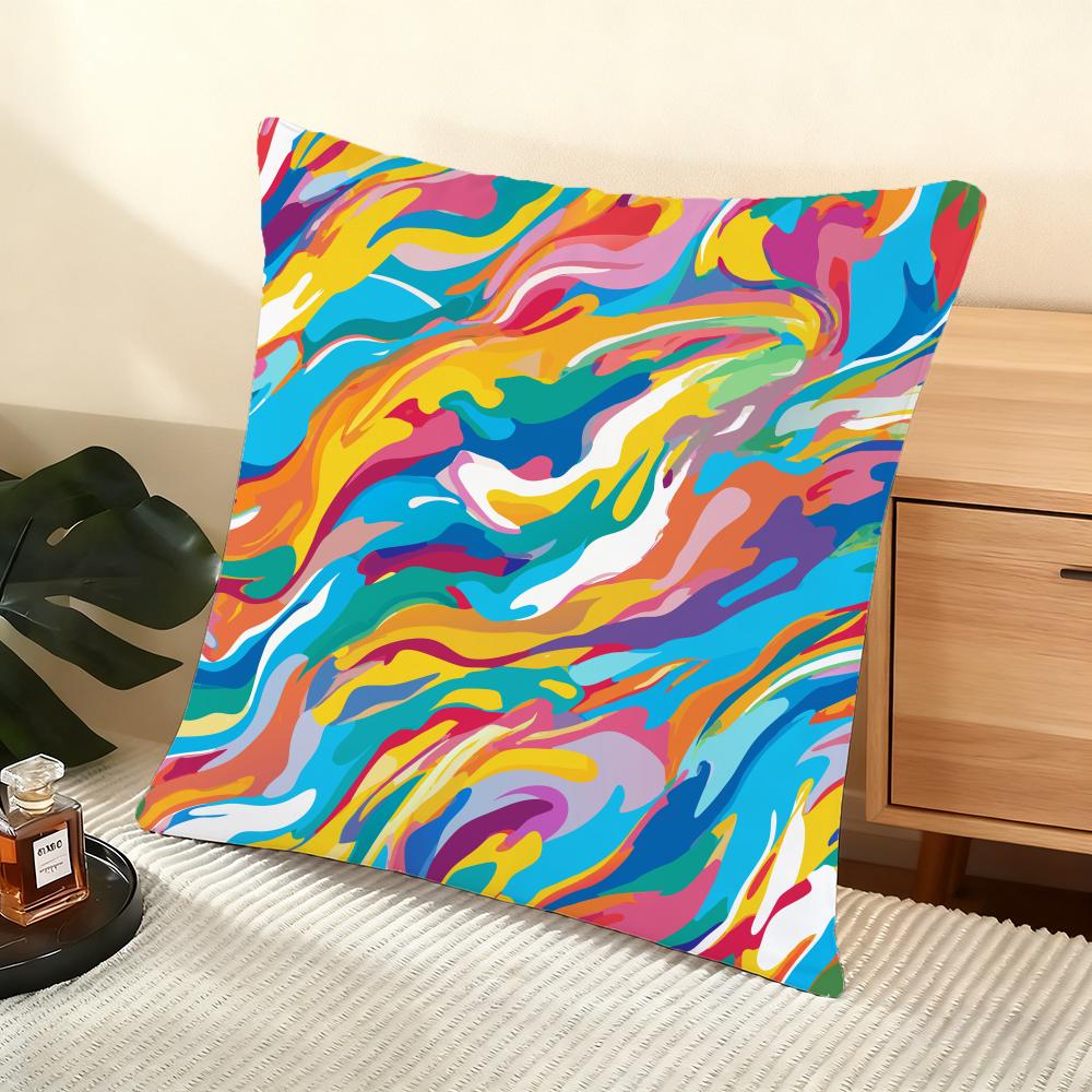 Abstract Colorful Pattern Cushion Cover Soft Short Plush Pillow Cover Smooth Cozy Texture Aesthetic Cushion Case Home Decor