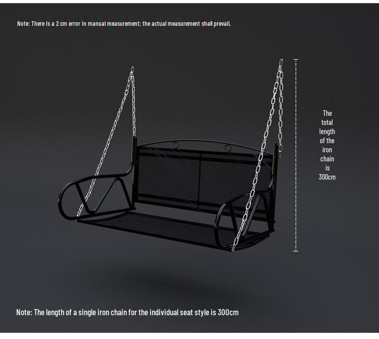 Wrought Iron Hanging Chair: Double Swing for Kids and Adults, Indoor & Outdoor Use, Ideal for Balcony or Courtyard.