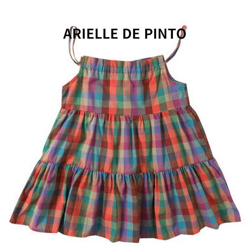 French Arielle De Pinto Girls  Colorful Plaid Dress Summer Fashion Trendy Sweet Suspender Dress for Girls Color 140cm