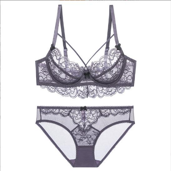 French Women's Sexy Bra Lace Bow Contrast Color Beautiful Breasts Big Breasts Small Thin Underwear Set