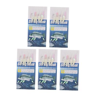 5 Set Leuchtende Feder Angelköder Vorfächer Fischhaut Leuchtender Angelköder Kohlenstoffstahl Köder Schnurhaken mit 5 Haken 3