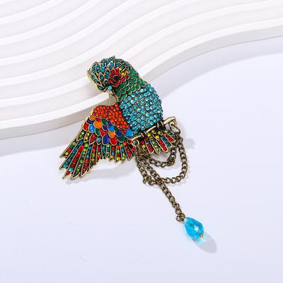 Vintage Full Rhinestone Parrot Brooch Temperament Personality Animal Pendant Big Breast Flower Popular Exaggerated Big Bird Pin