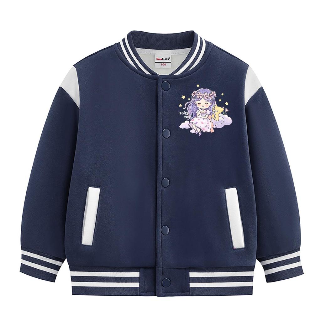 Girls' Fleece-Lined Baseball Jacket for Autumn/Winter 2026 - Thickened, Medium & Large Sizes