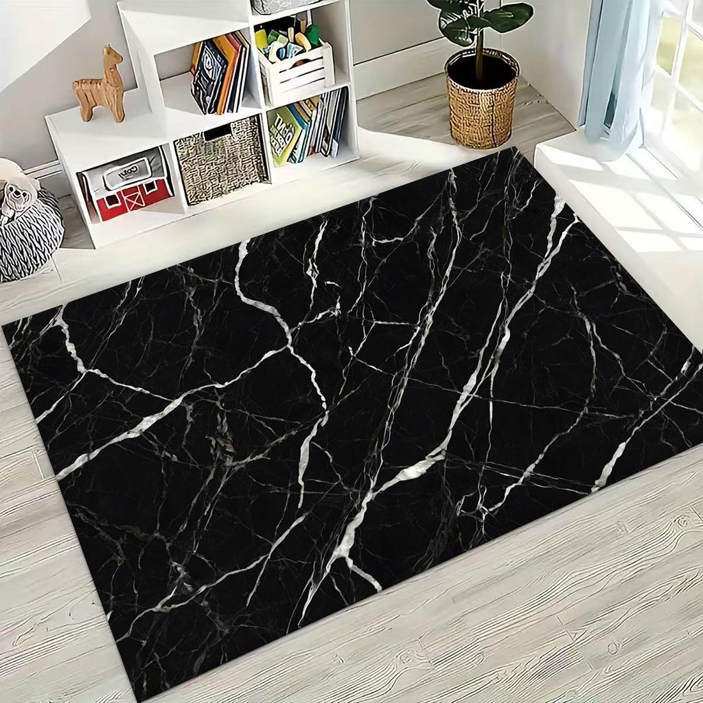 2026 Luxurious Marble Black Green Gold Colorful Stone Texture Rug for Bedroom Living Room Sofa Home Doormat Decor,Non-slip Mat