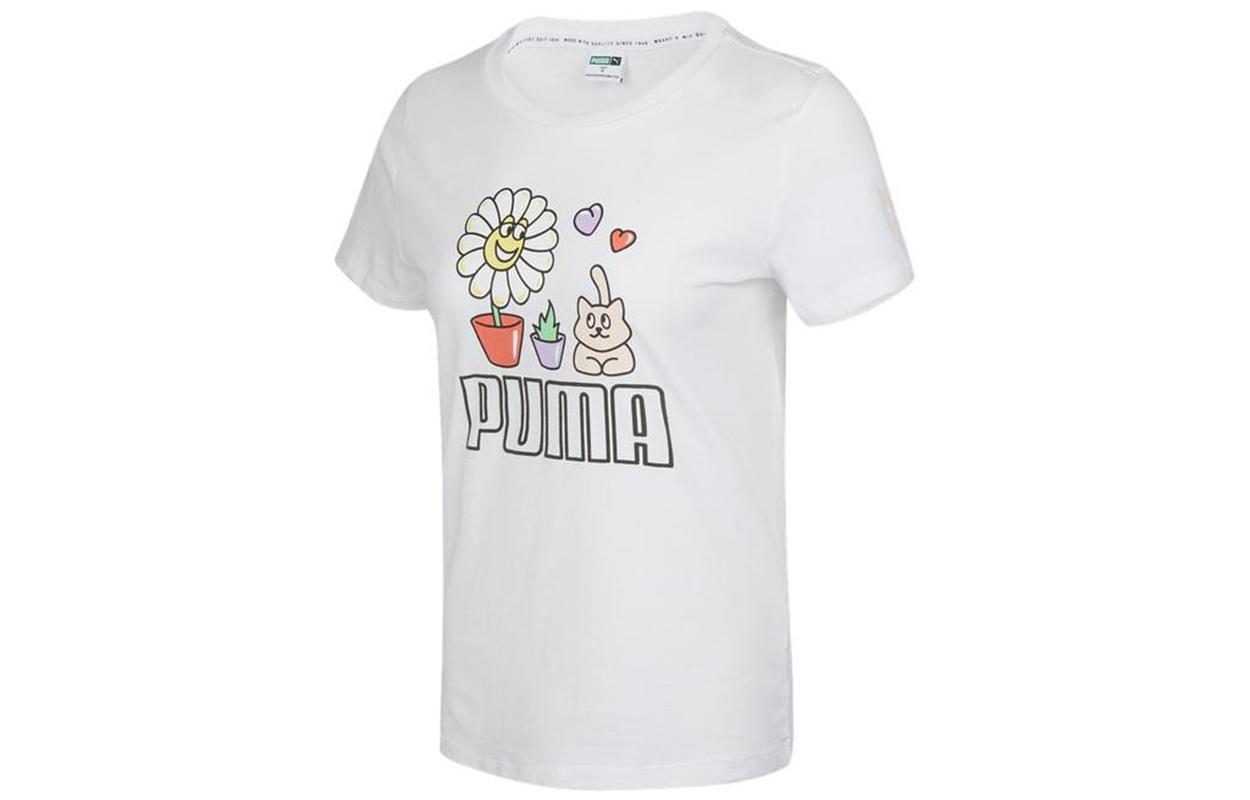Женские белые футболки PUMA с круглым вырезом, умеренного прямого кроя 532633-02 L