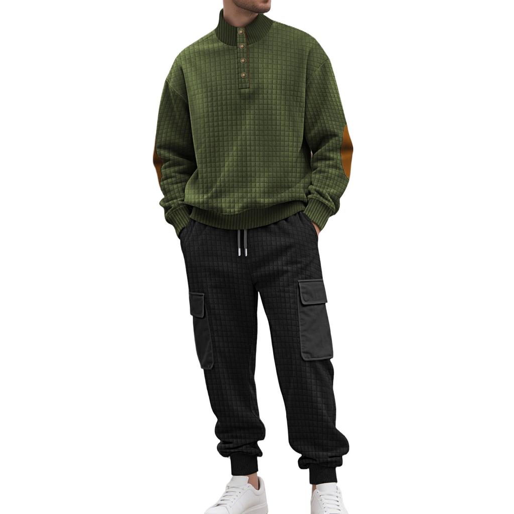 Men Sports Business Leisure Small Square Trousers Buckle Hoodie Set