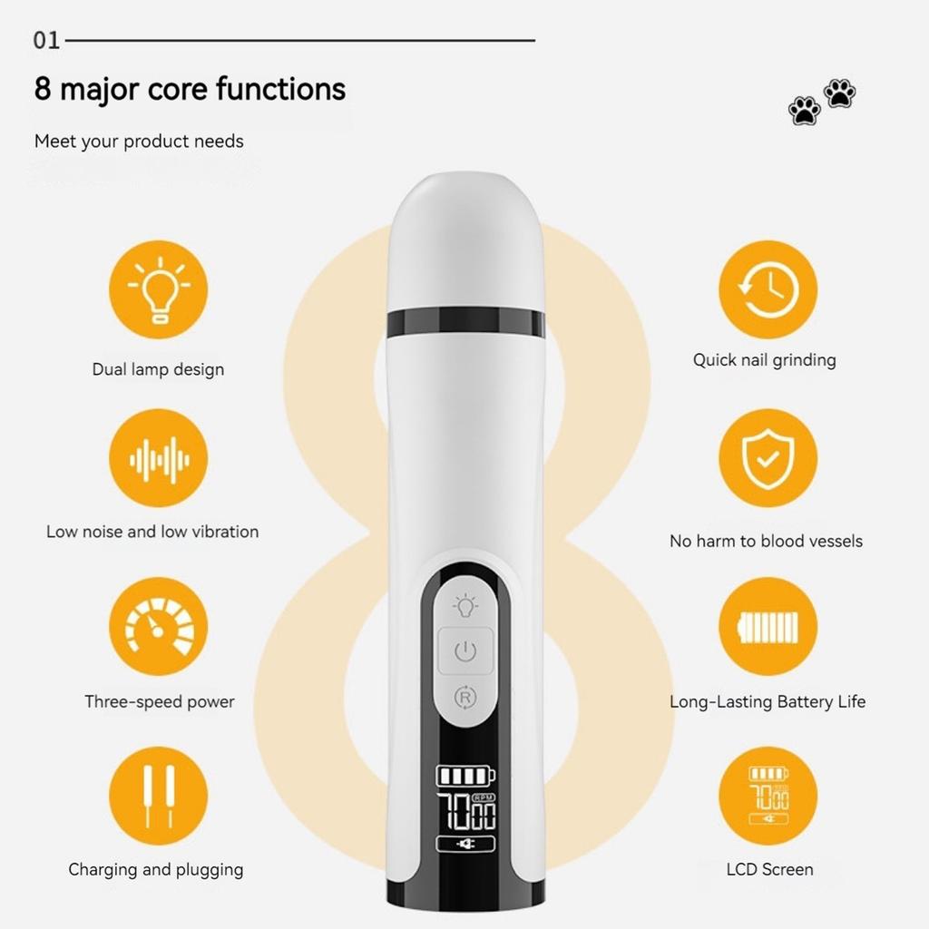 Electric Dog Nail Grinder Rechargeable Pet Nail Trimmer with 2 LED Lights Dog Nail Trimmer for Small Medium Large Dogs Cats