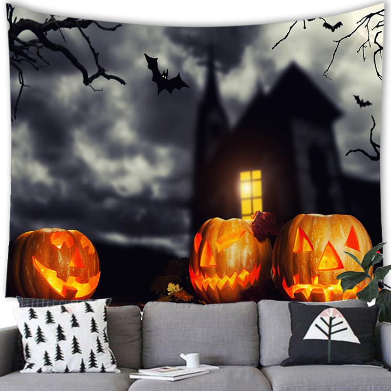 Home Decor Halloween Tapestry Bat Pumpkin Happy   Wall Hanging Party  Backdrop Tapiz