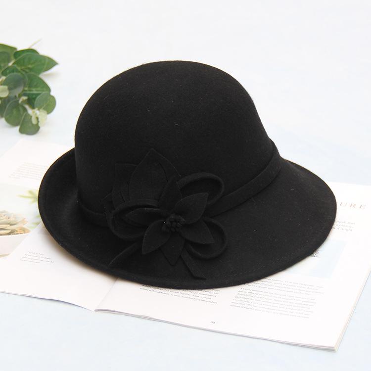 Herbst und Winter neue Damen High-End Bankett Zylinder Hut eleganter Blumentopf Hut Filzhut Halbrolle vielseitiger Wollhut