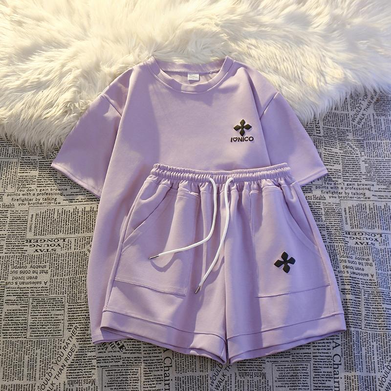 2025 Summer Korean Harajuku Short-sleeve T Shirt and Shorts Y2k Running Two-piece Set Young Girl Academic Style Casual Loose Sports Suits for Women