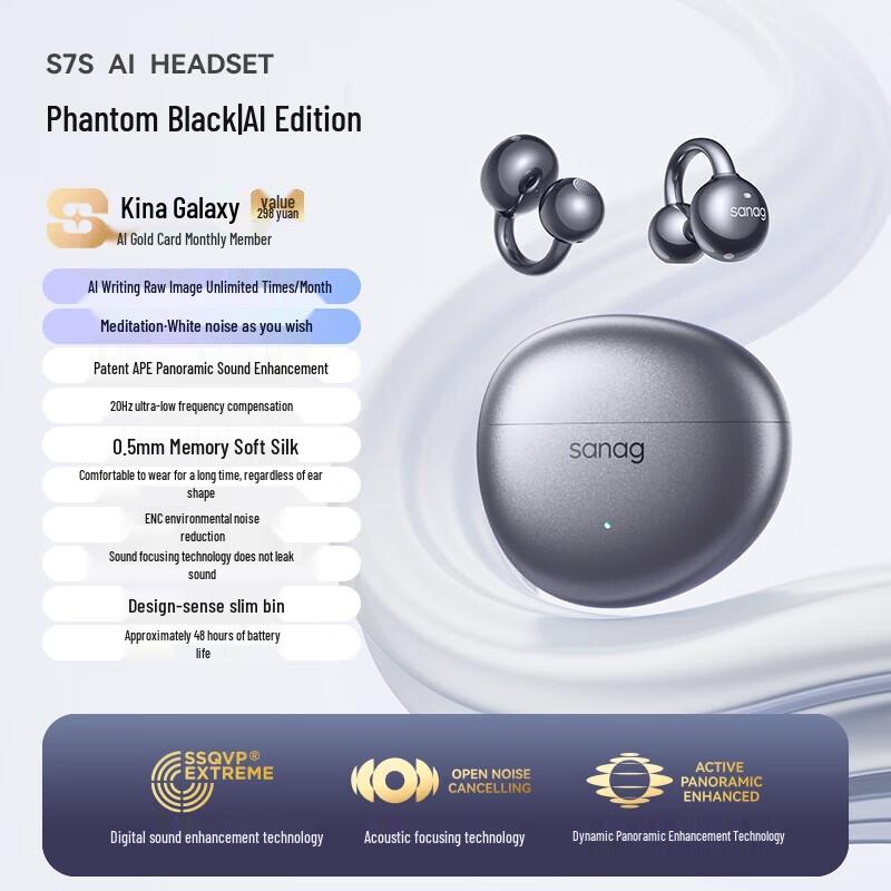 

Saina S7S AI Bone Conduction Ear Clip Bluetooth Headset