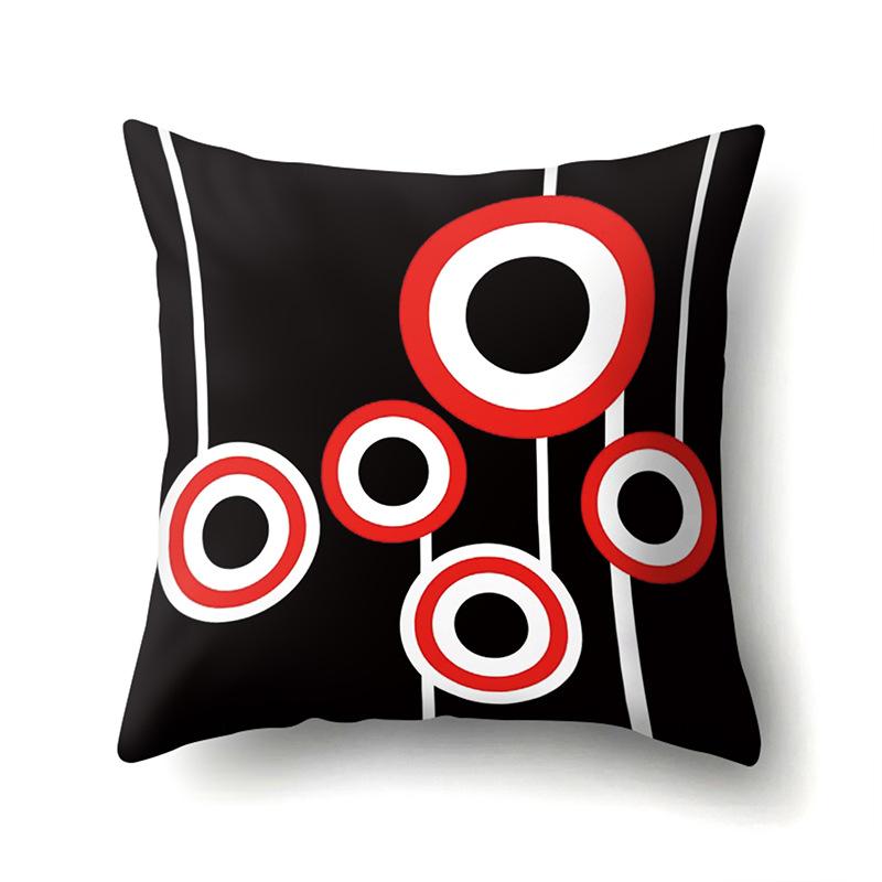 Polyester Pillow Case Car Black and Red Geometric Circle Lines Decorative Home Print Pillow Bedside Cushion Cover