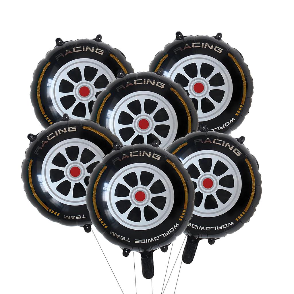 6 Pack of 18 Inch Racing Theme Party Decorative Wheel Balloon Black and White Square Balloon Set