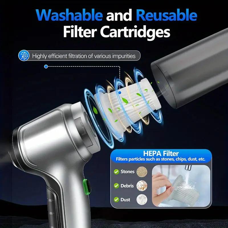 Mini aspirateur de voiture puissant sans fil à batterie au lithium rechargeable - Robot de nettoyage domestique sans fil avec brosse à épousseter, intégration de soufflage et d'aspiration